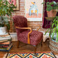 Vintage 1930s Burgundy Velvet & Walnut Wood Armchair