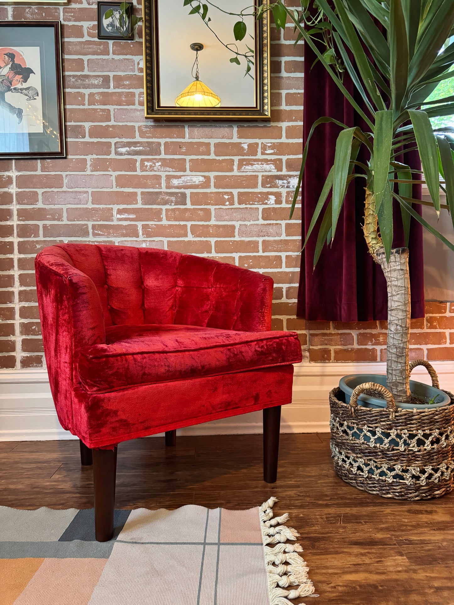 1960s Red Velvet Kroehler Armchairs