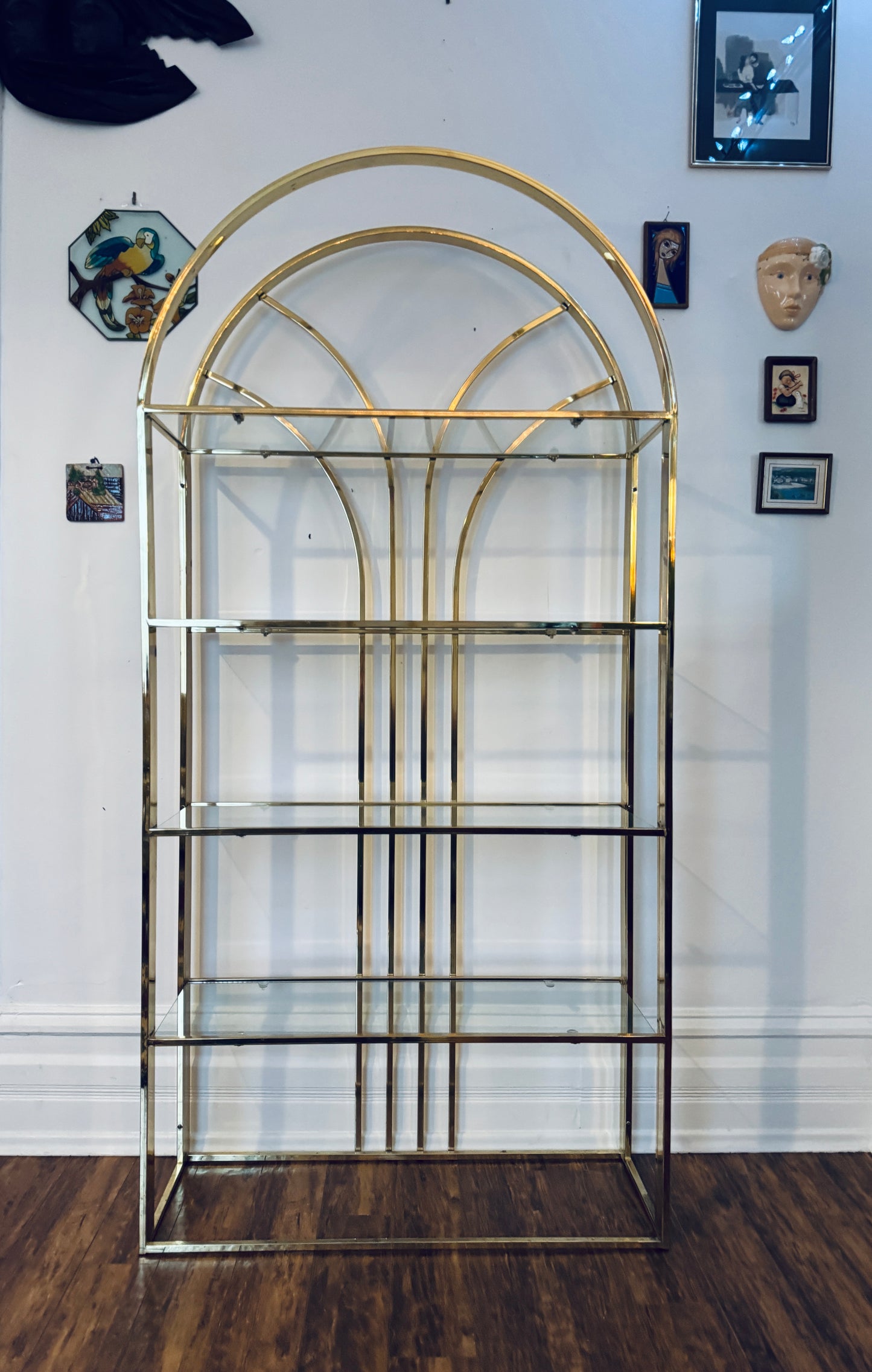 Vintage Arched Brass Etagere Shelf