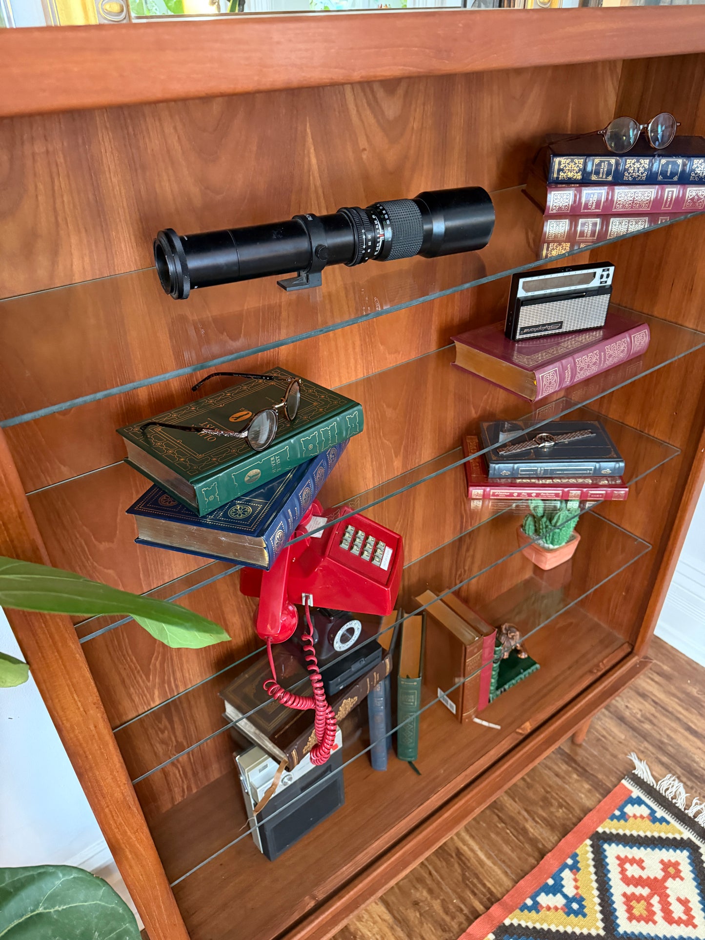 Vintage Teak Bookshelf W/ Glass Shelves