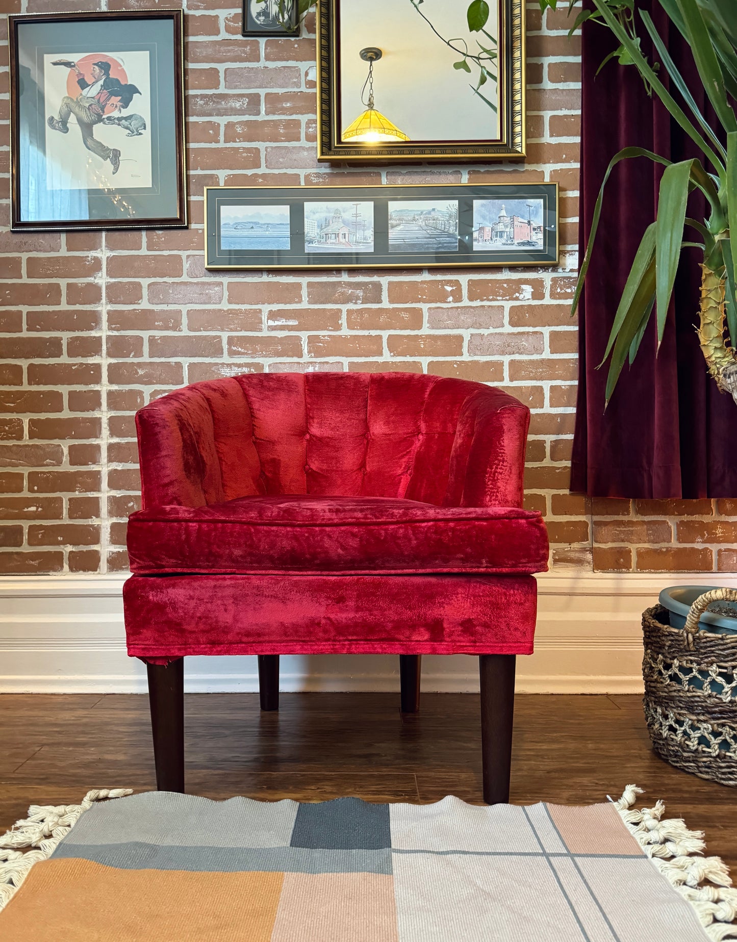 1960s Red Velvet Kroehler Armchairs
