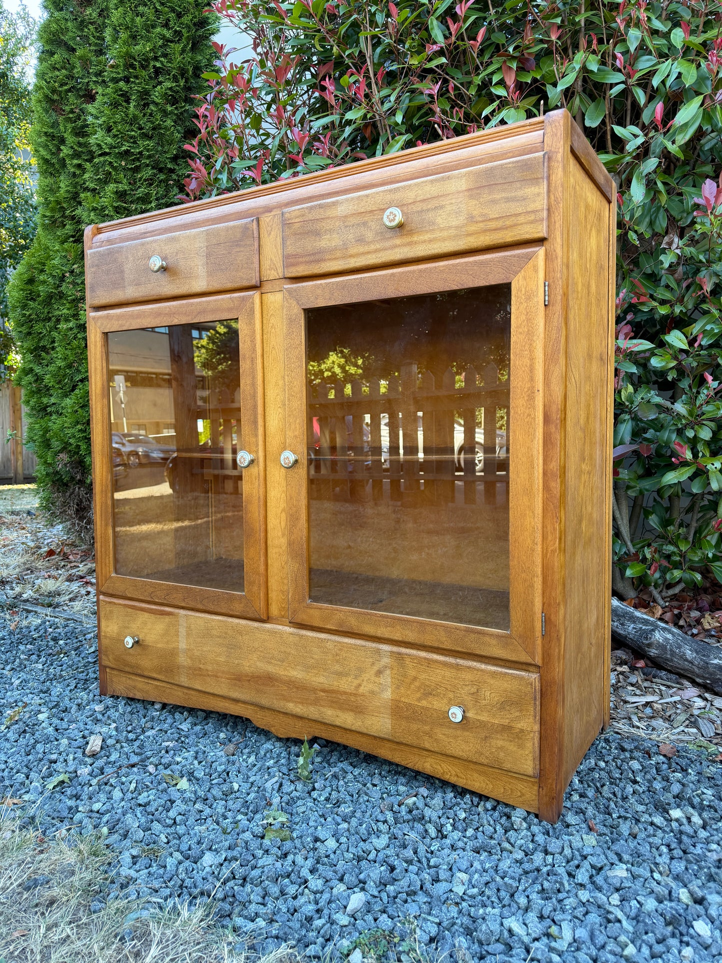 Vintage Wood Glass Door Cabinet