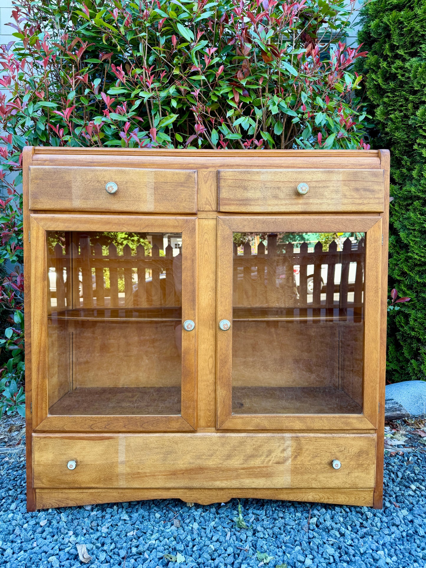 Vintage Wood Glass Door Cabinet