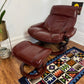 Ekornes Stressless maroon large leather reclincer chair & matching ottoman footstool 