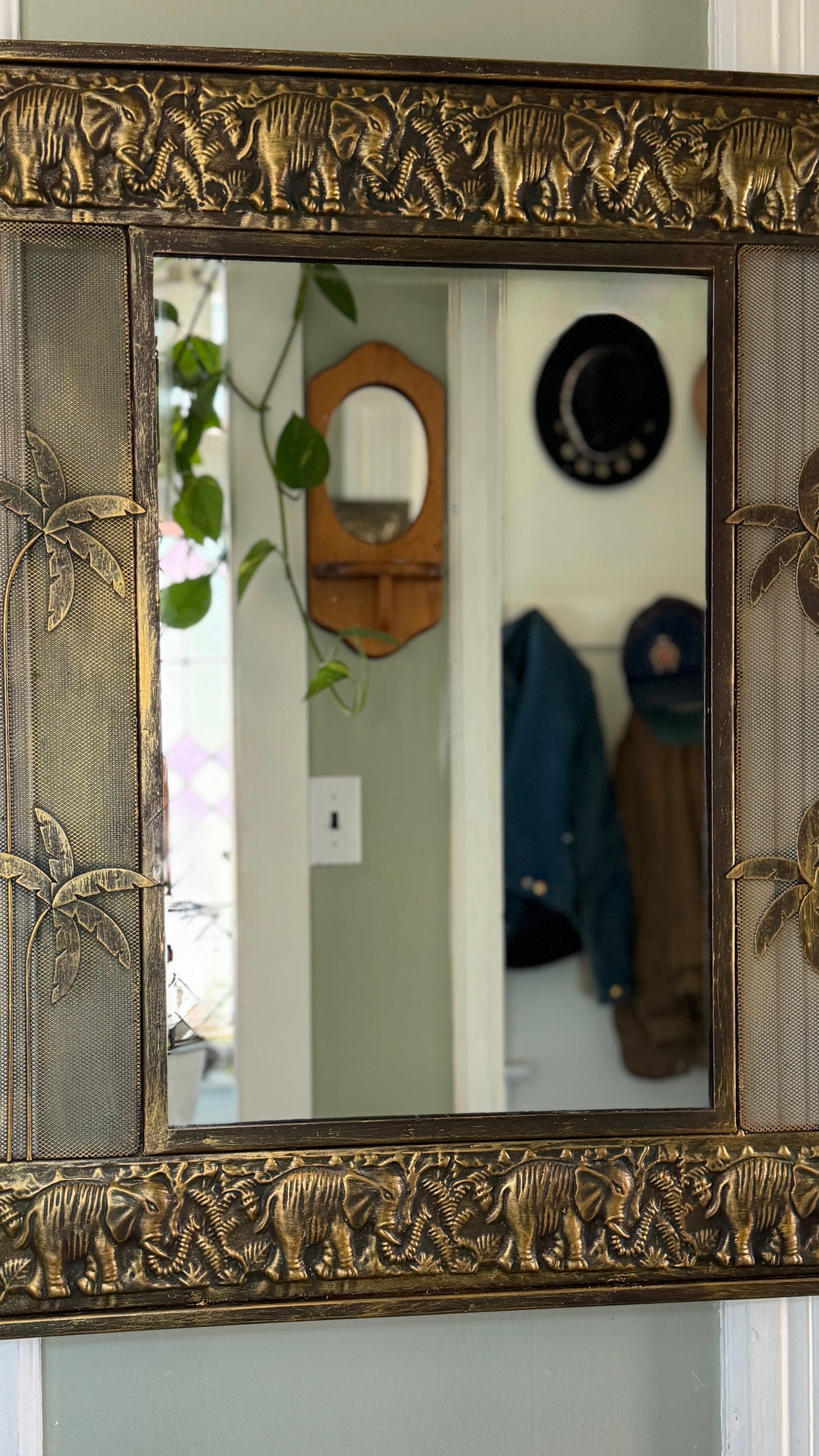 Vintage Gold Tone Safari Style Mirror