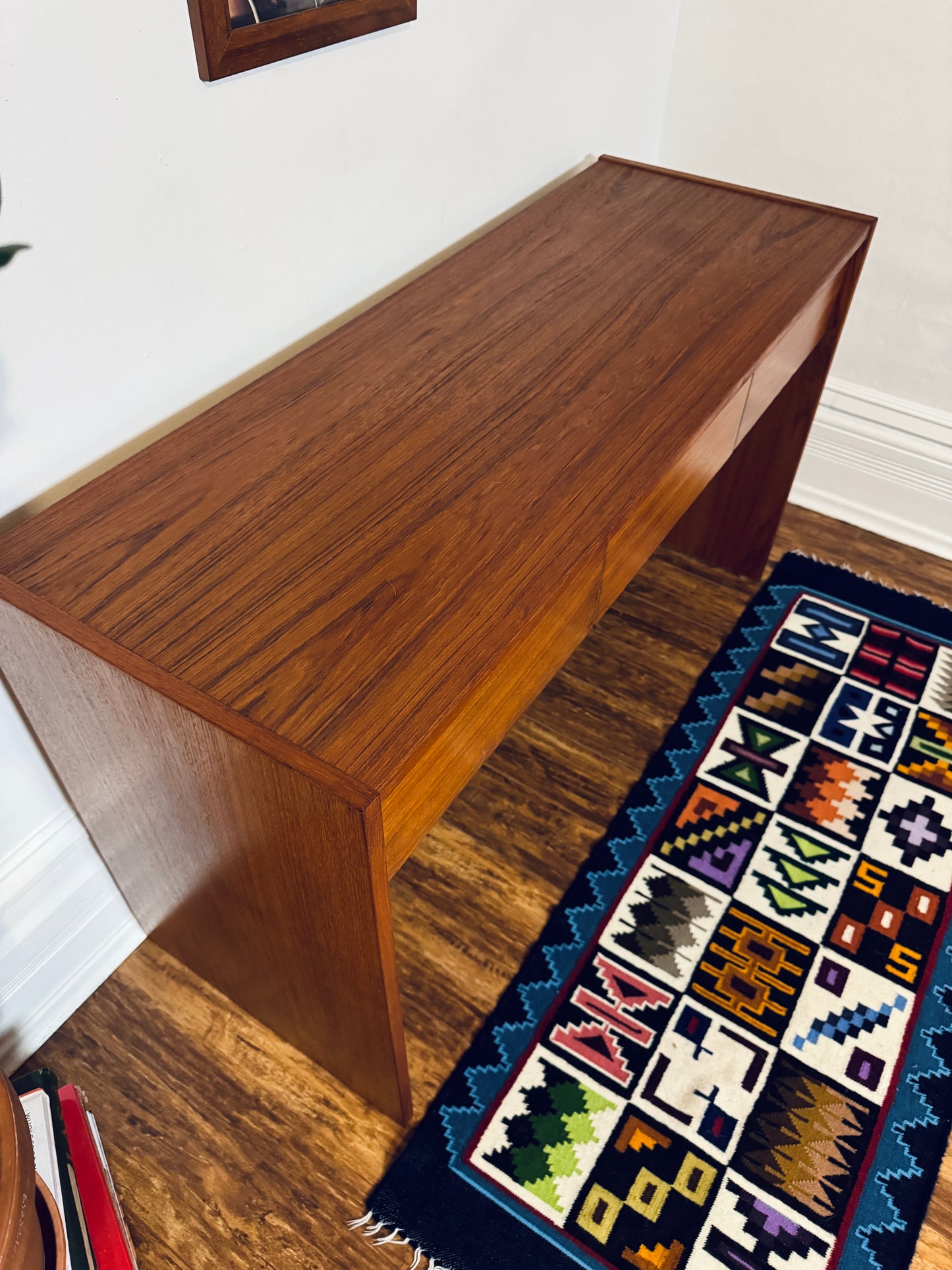 Danish Teak Writing Desk / Console Table – Mid Century Modern, Finished All Sides