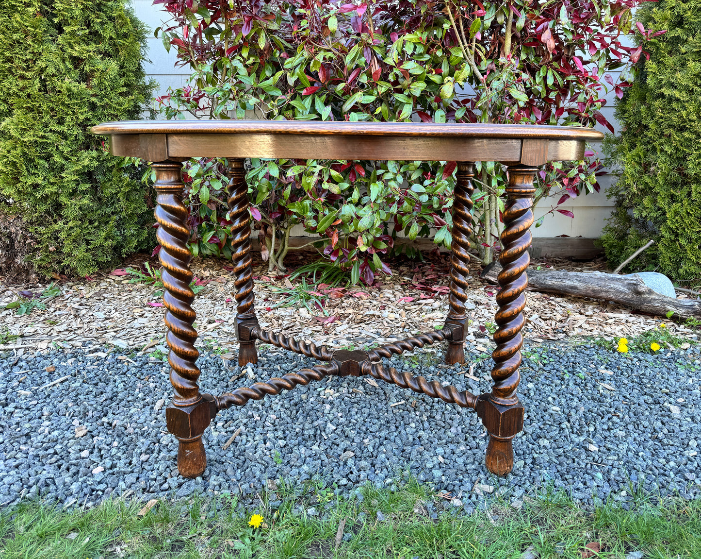 Antique Solid Oak Barley Twist Dining Table