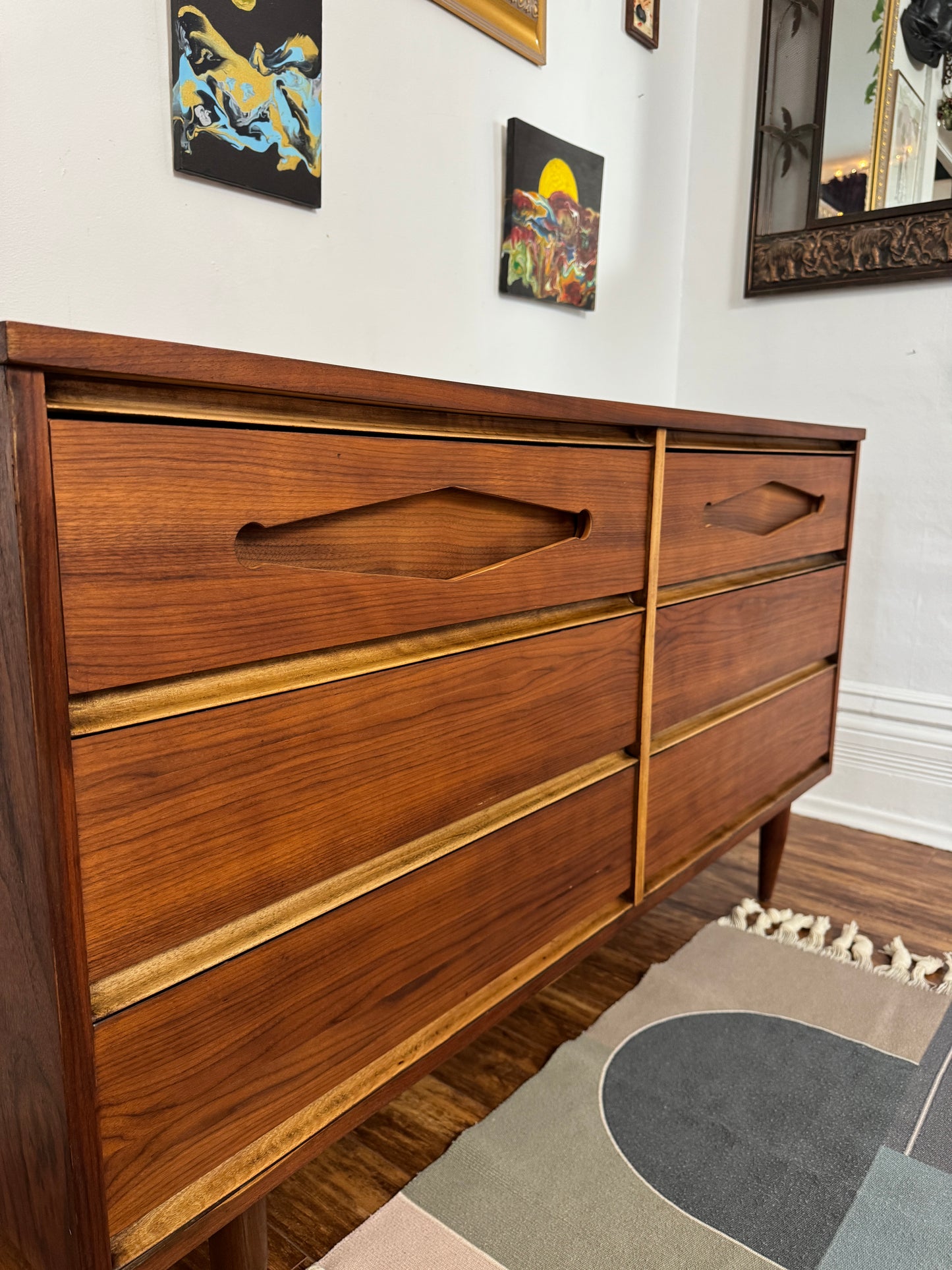 1960s Restored Walnut Dresser Credenza