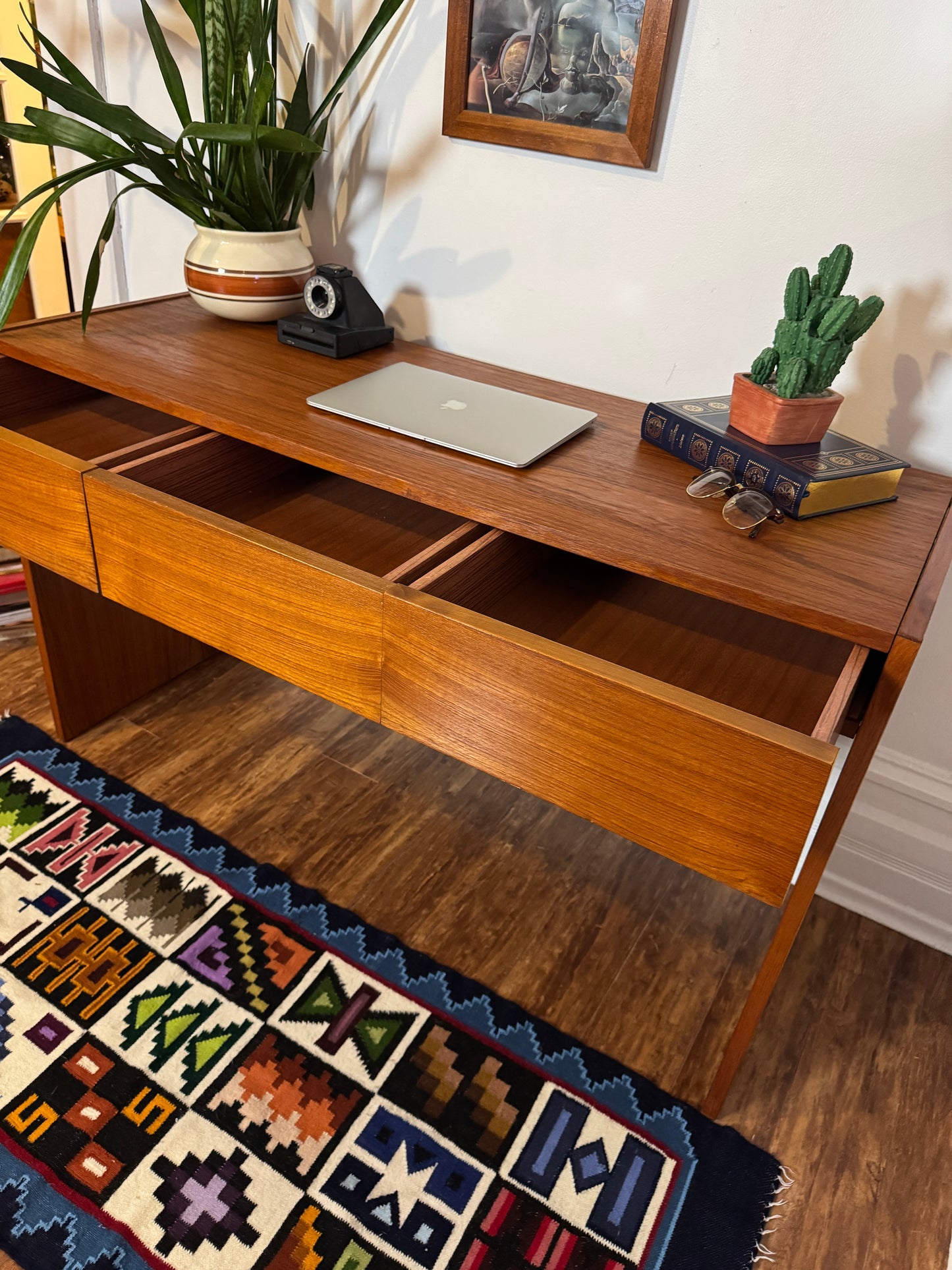 Danish Teak Writing Desk / Console Table – Mid Century Modern, Finished All Sides