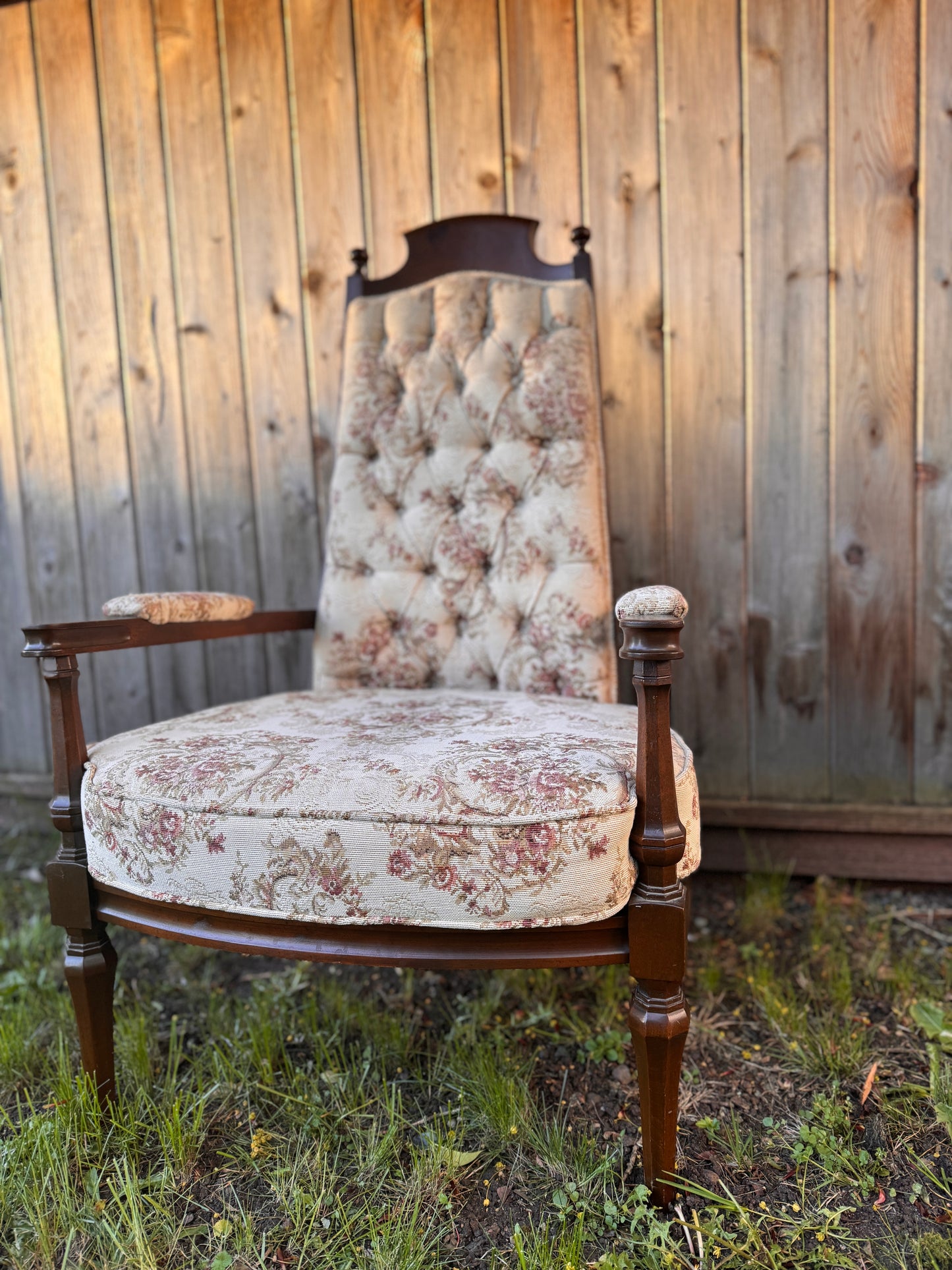 Vintage Floral Tufted Highback Armchair