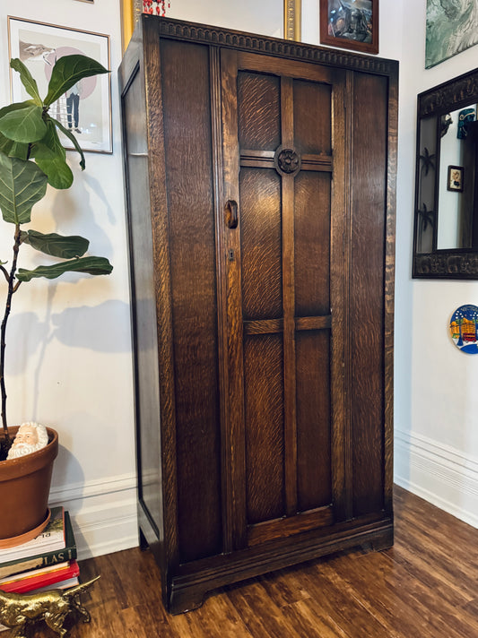 Vintage Arts & Crafts Solid Oak Armoire