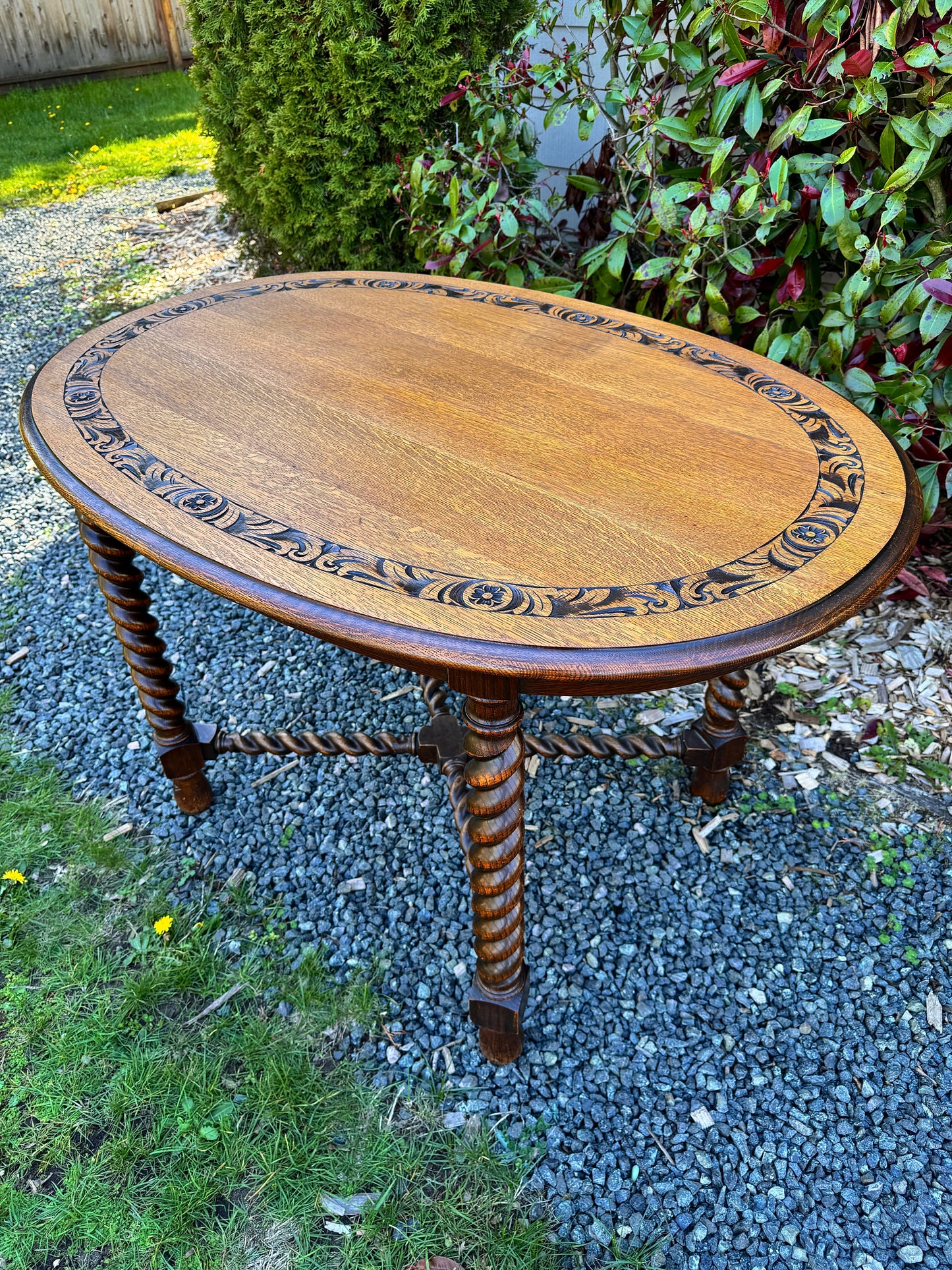 Antique Solid Oak Barley Twist Dining Table