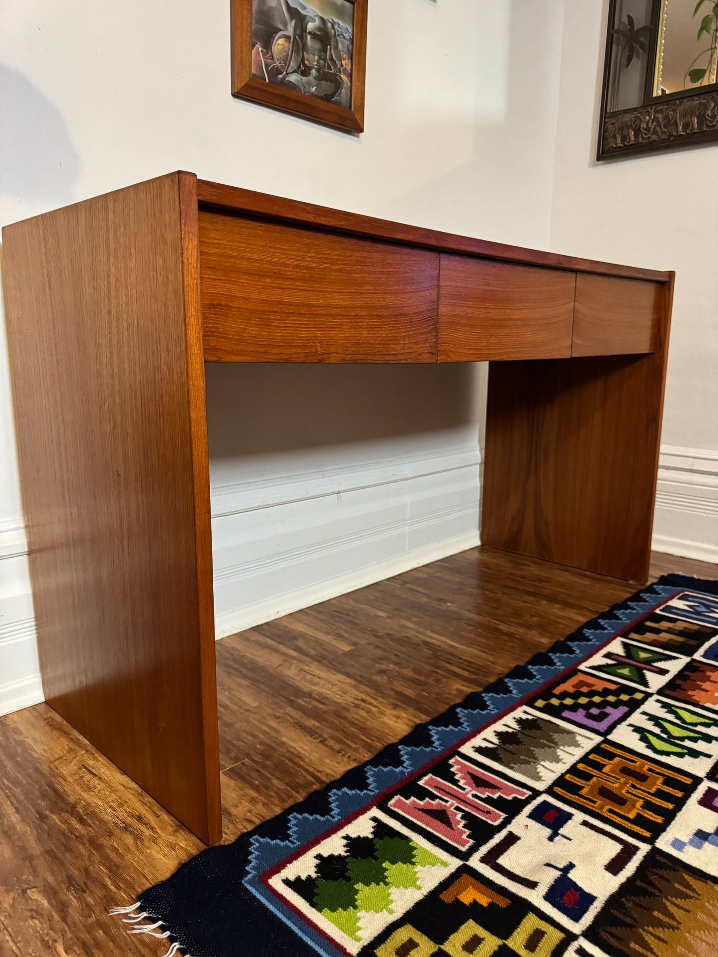 Danish Teak Writing Desk / Console Table – Mid Century Modern, Finished All Sides