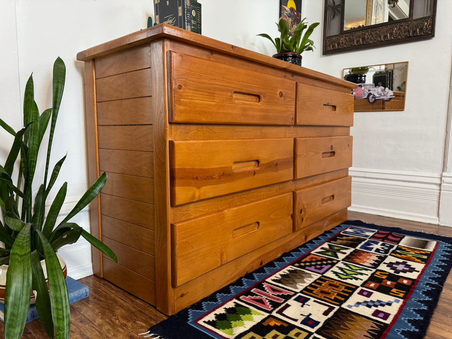 Vintage Solid Pine 6 Drawer Credenza