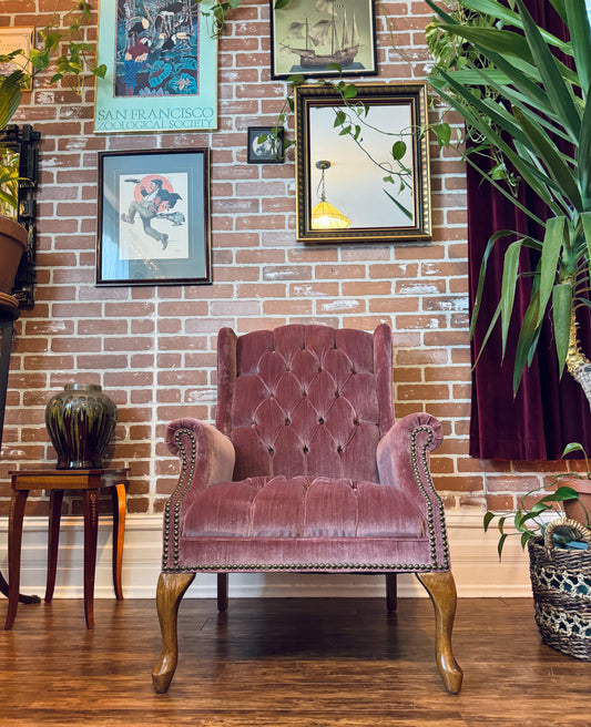 Vintage Pink Velvet Armchair
