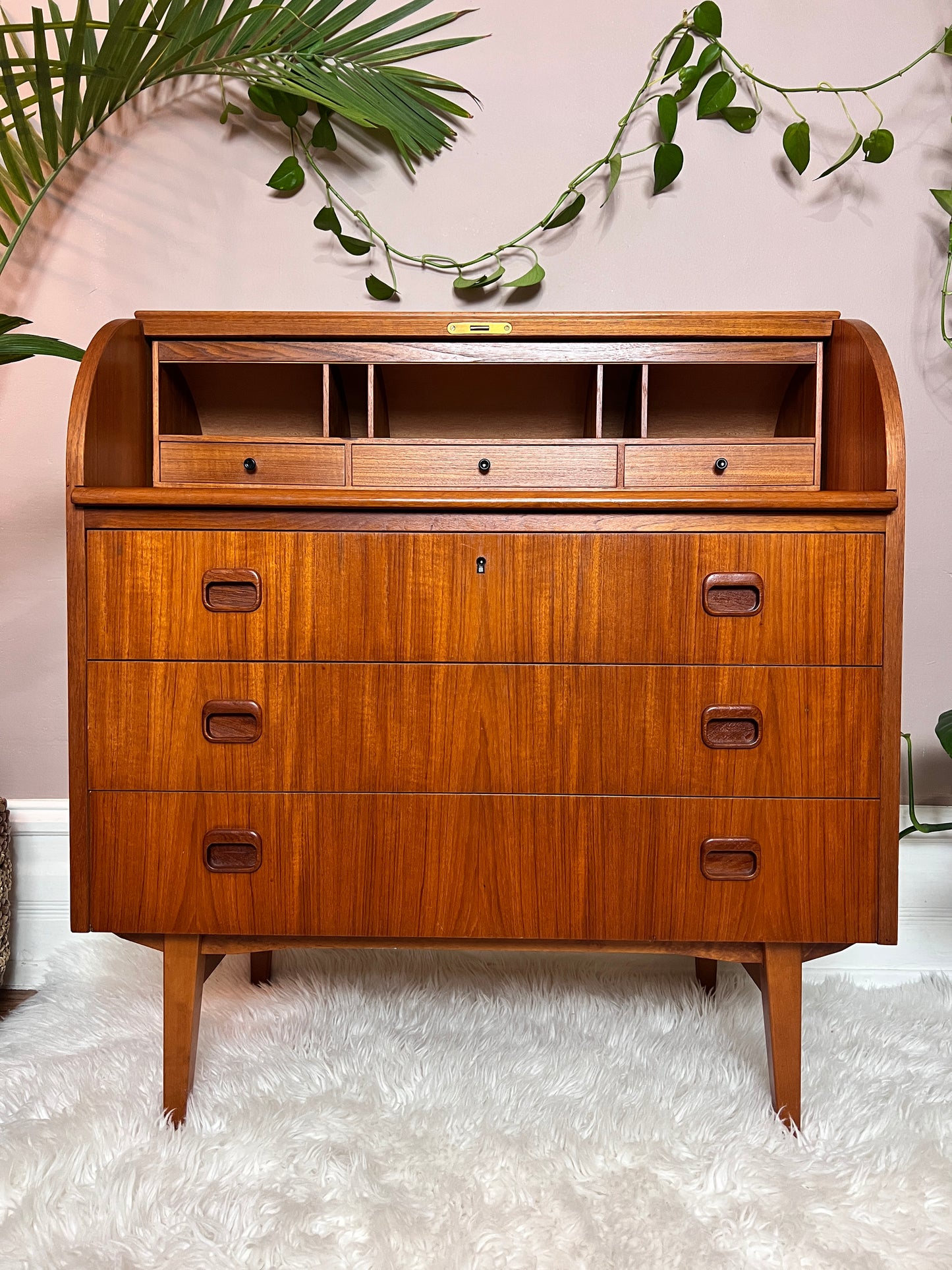 The Bergstrom Teak Roll Top Desk
