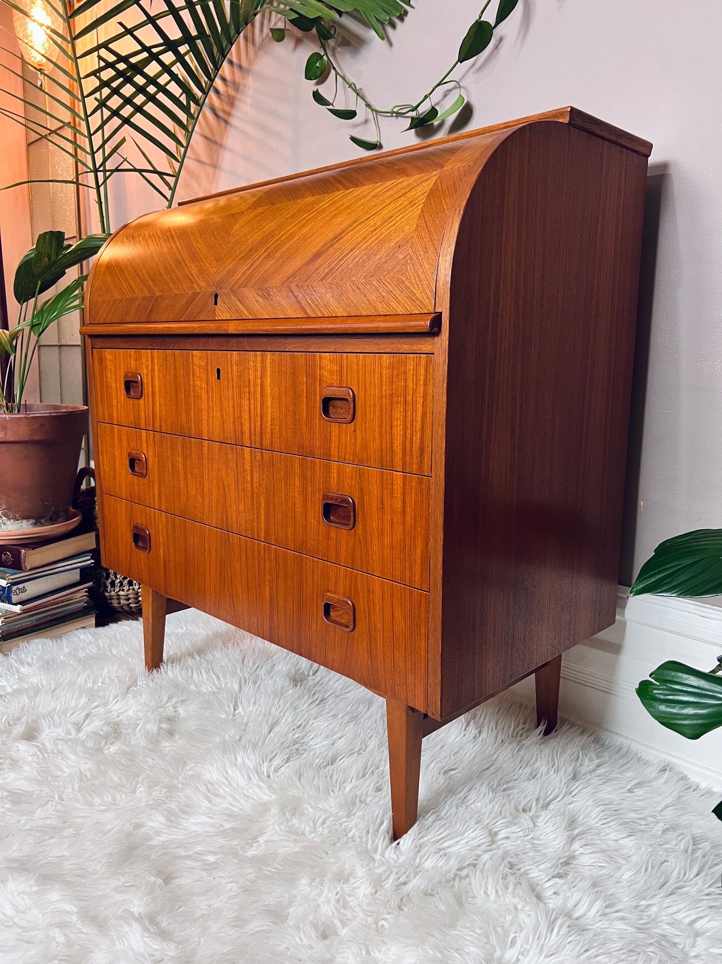 The Bergstrom Teak Roll Top Desk