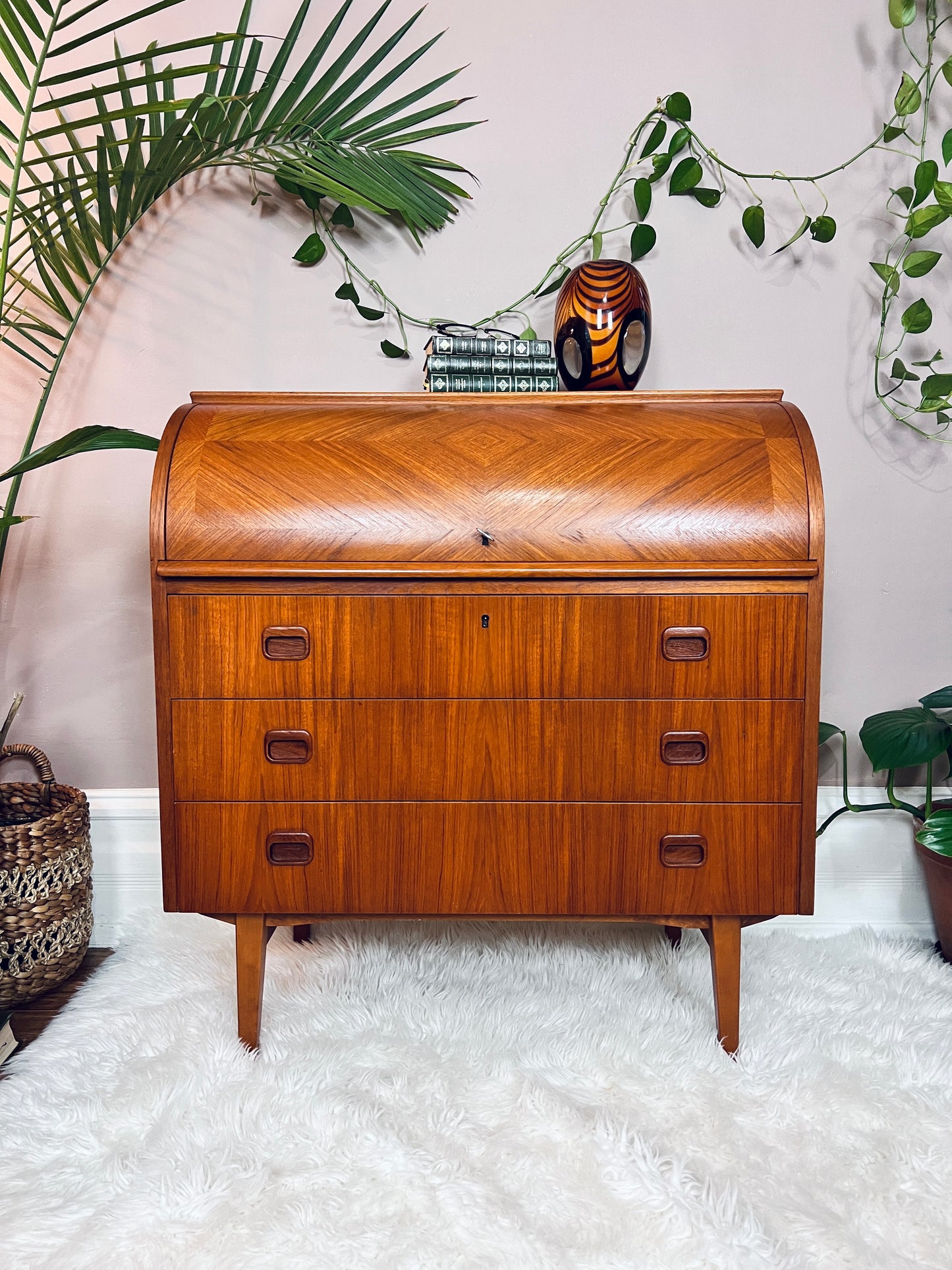 The Bergstrom Teak Roll Top Desk