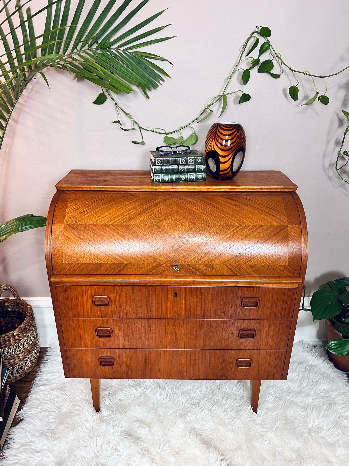 The Bergstrom Teak Roll Top Desk