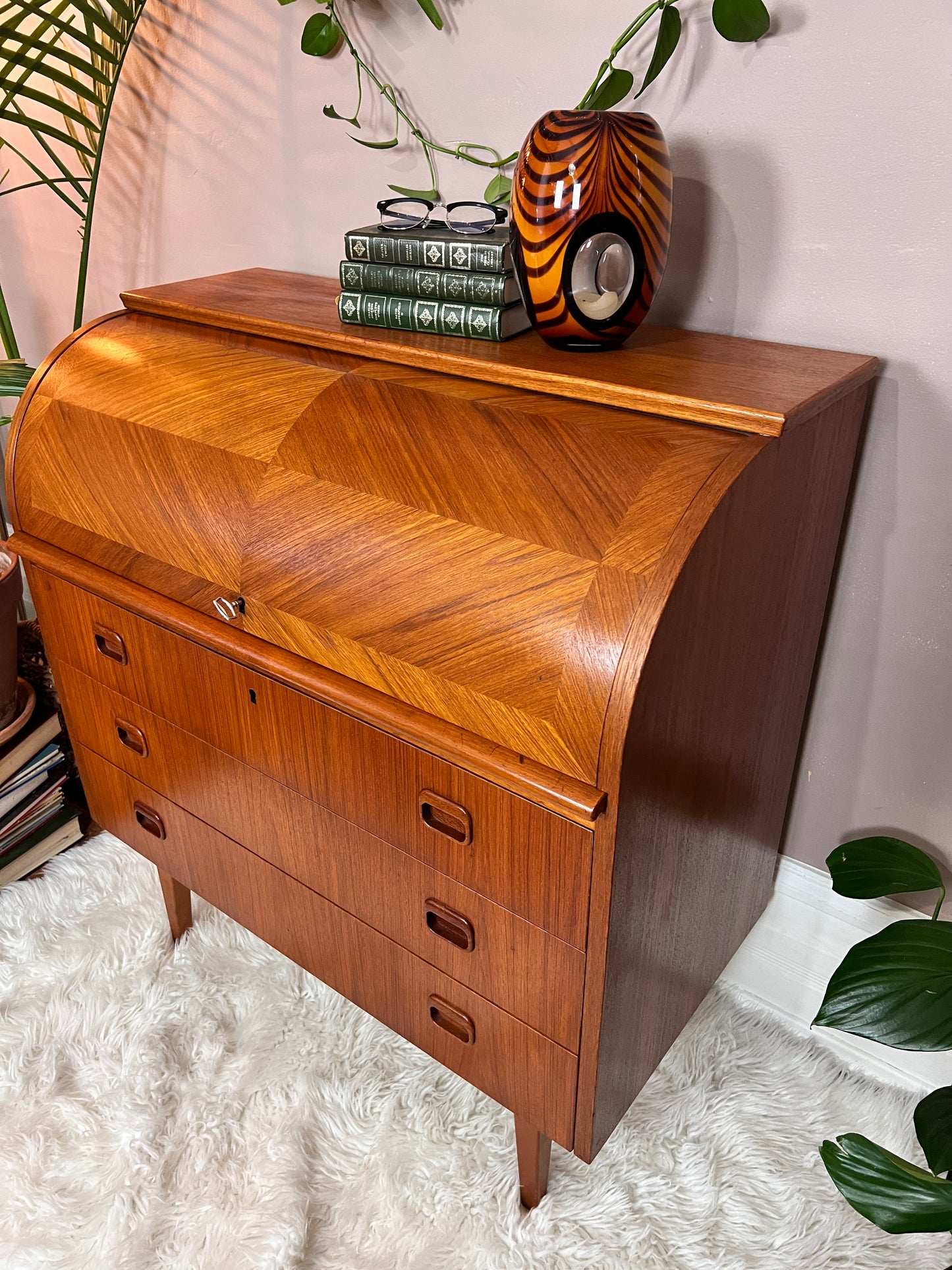 The Bergstrom Teak Roll Top Desk