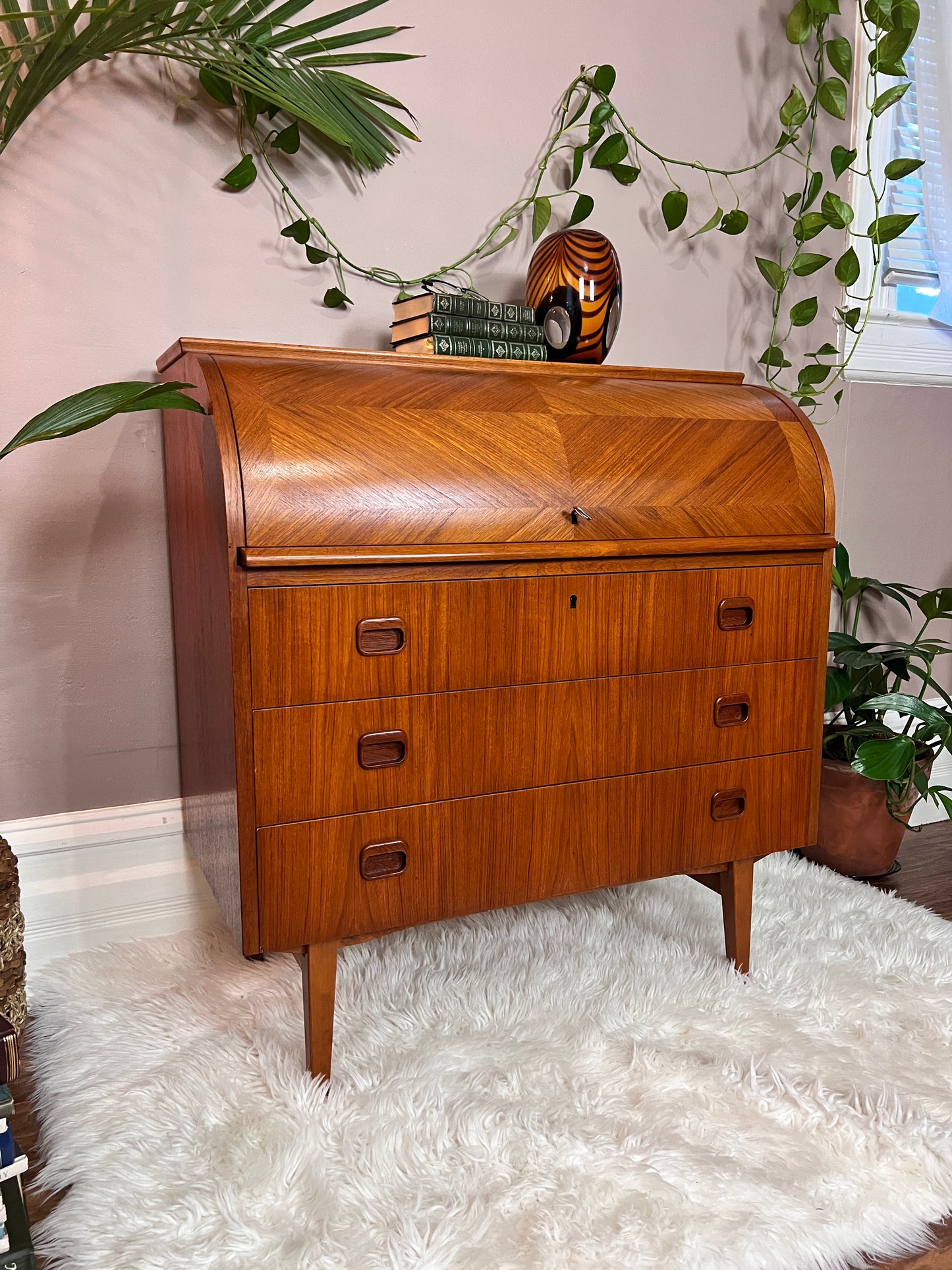 The Bergstrom Teak Roll Top Desk