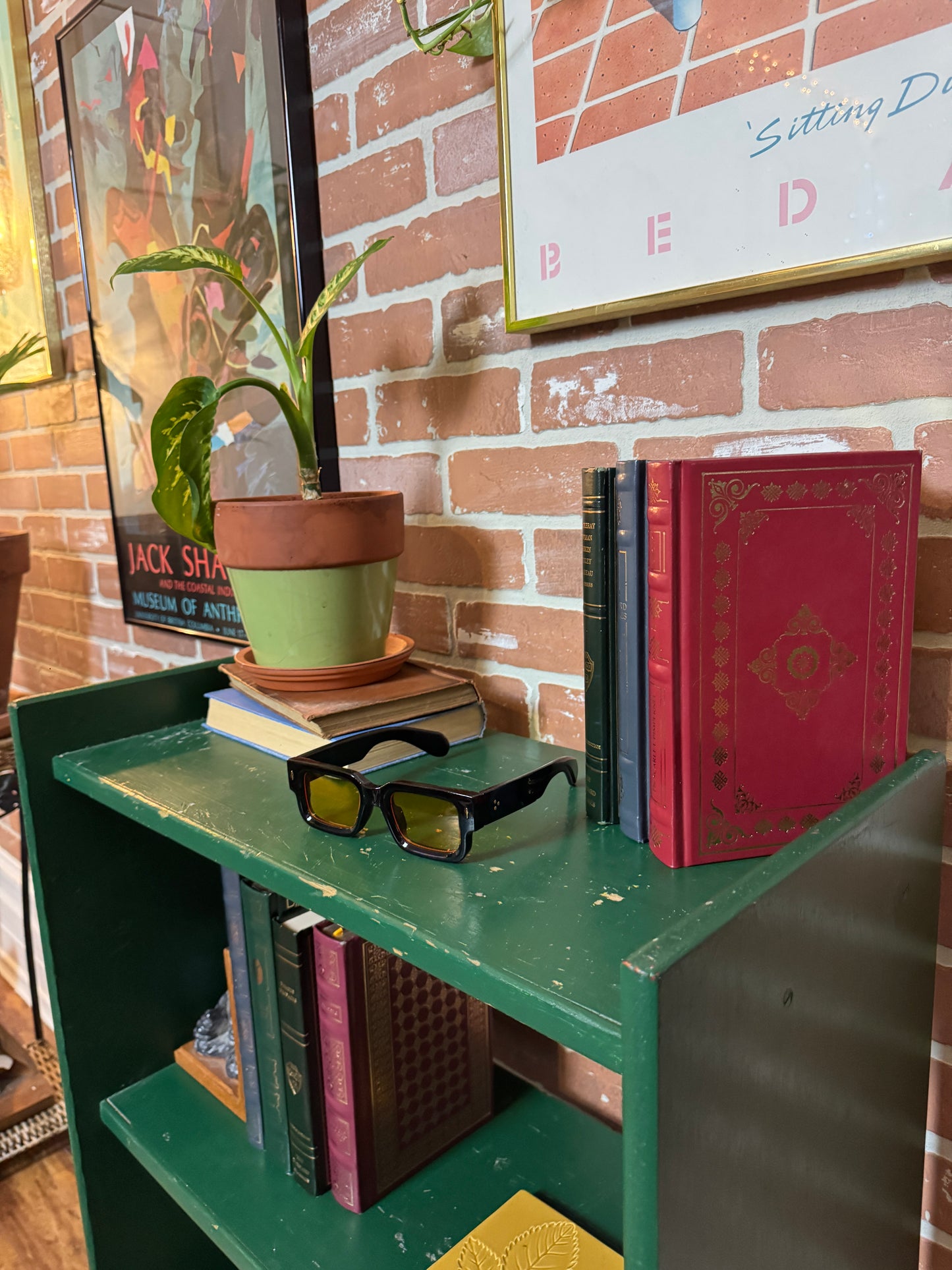Vintage Rustic Green Bookshelf