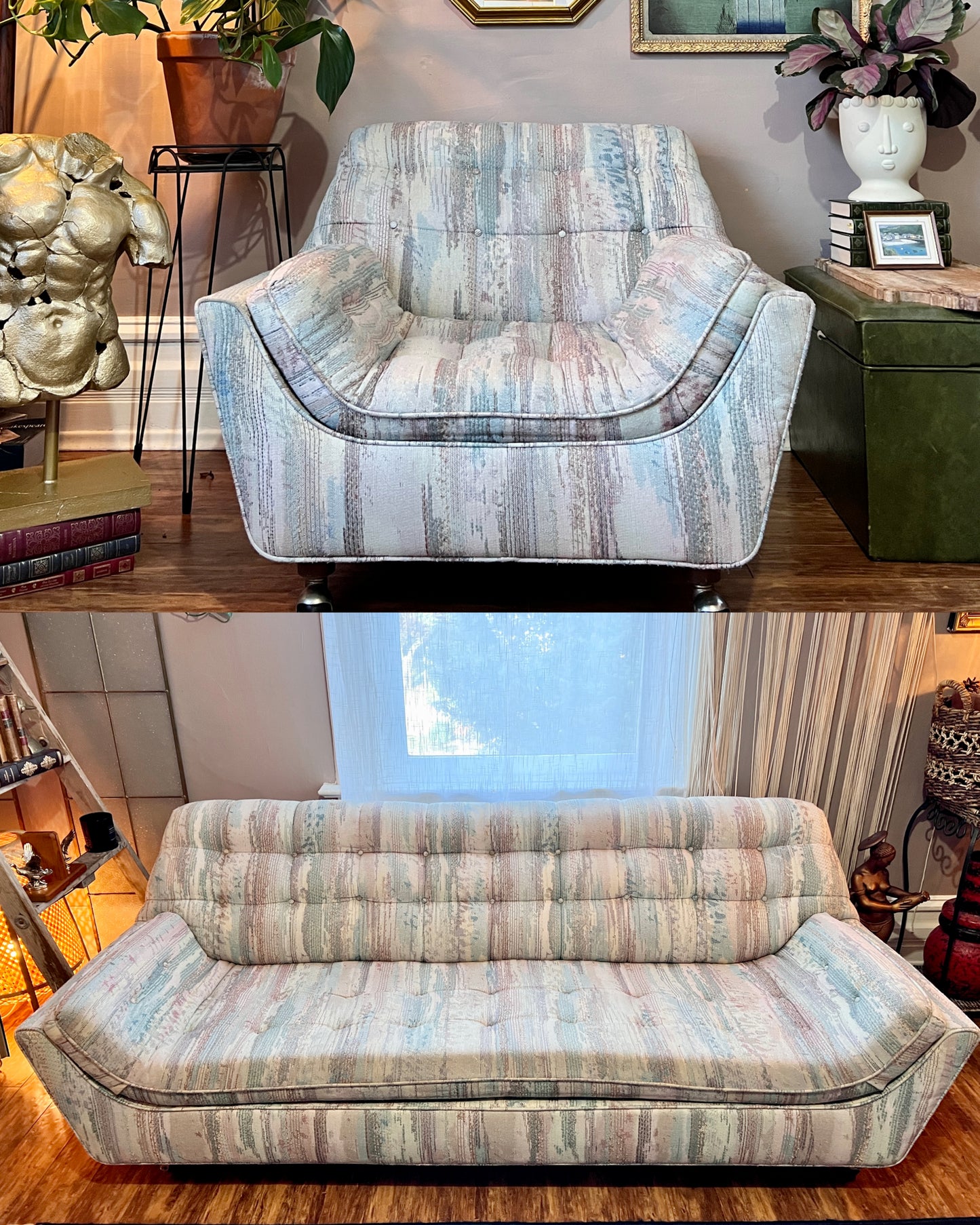 80’s Meets Midcentury Sofa & Armchair Set