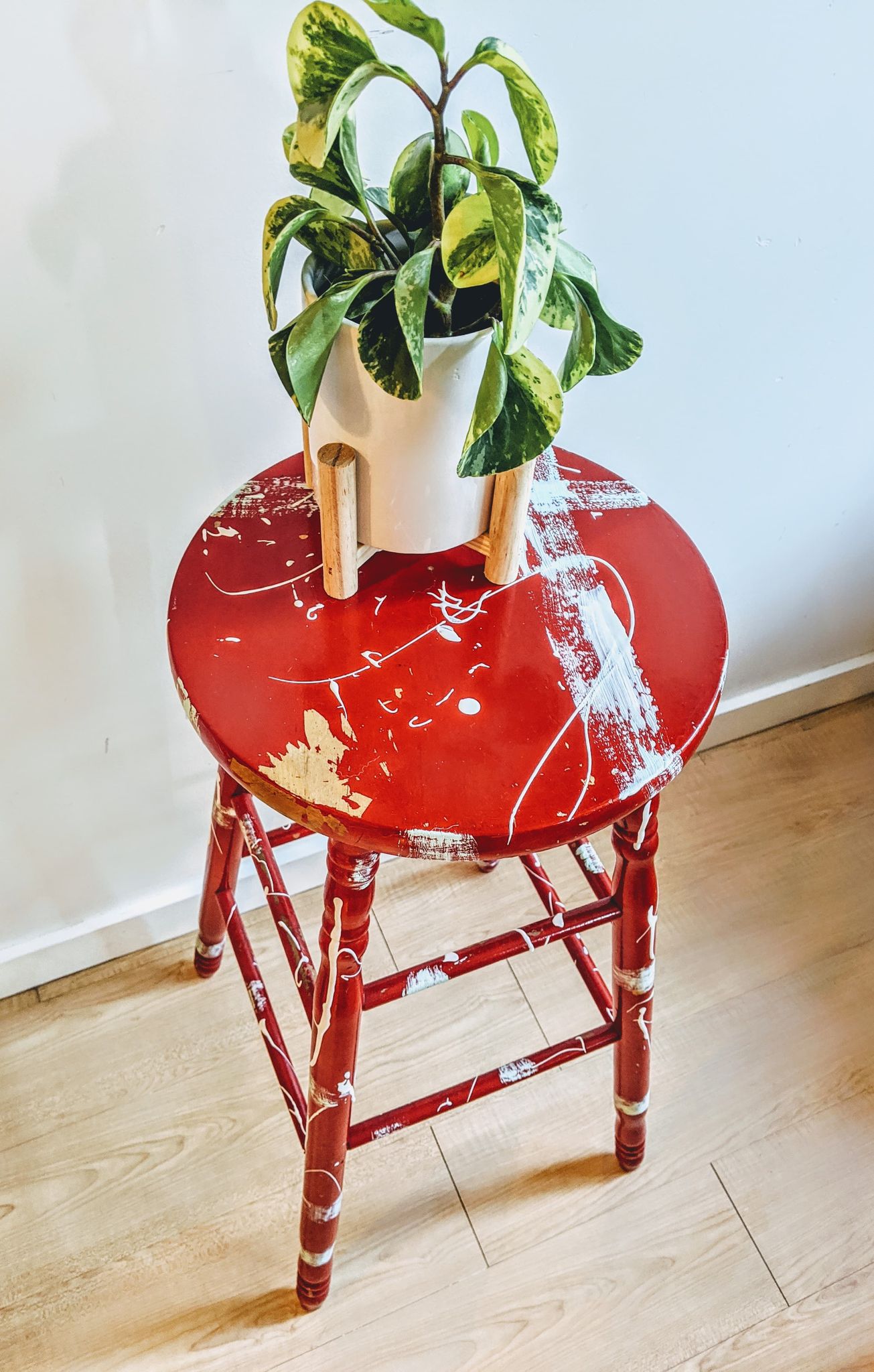 Red Stool Paint Splatter Vintage