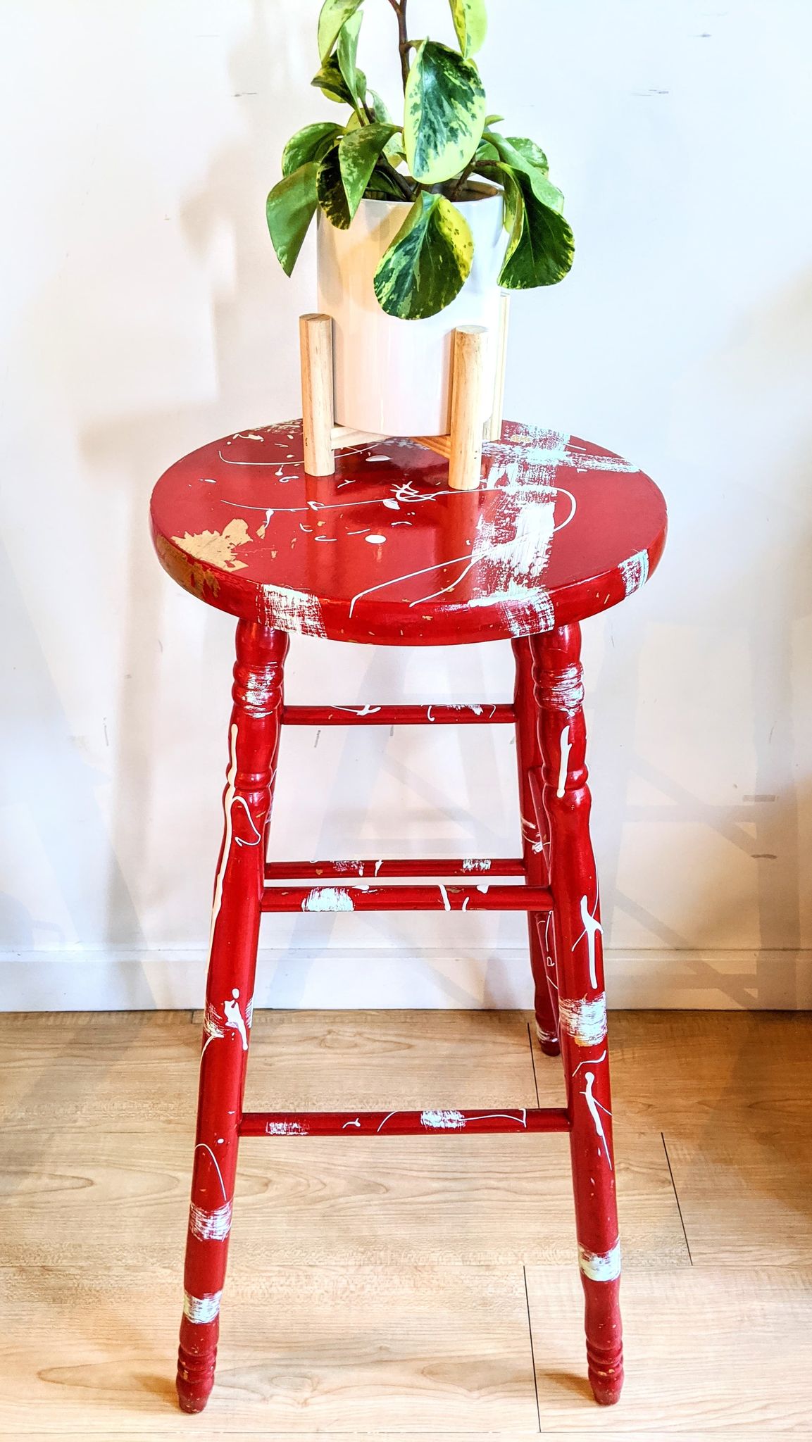 Red Stool Paint Splatter Vintage