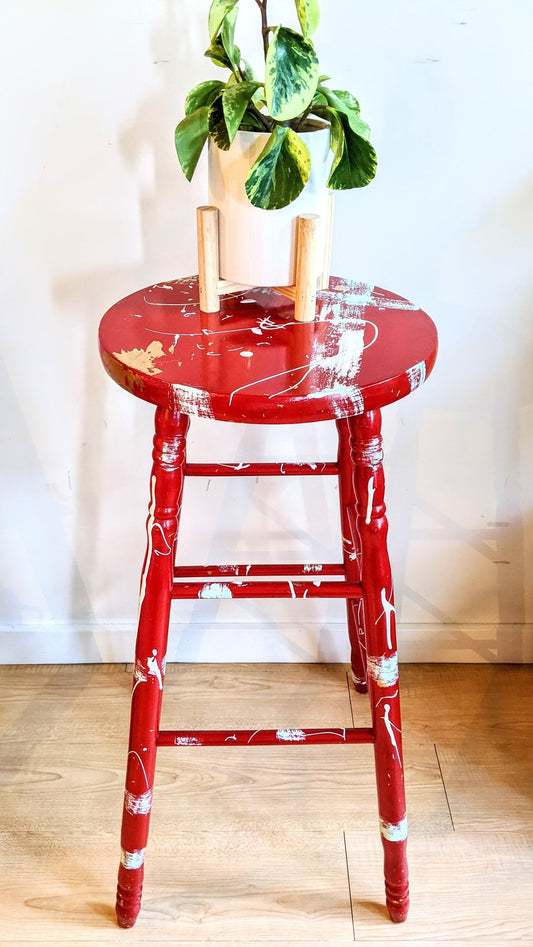 Red Stool Paint Splatter Vintage