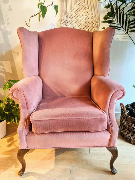 Vintage Wing back Arm Chair in Pink Salmon Colour