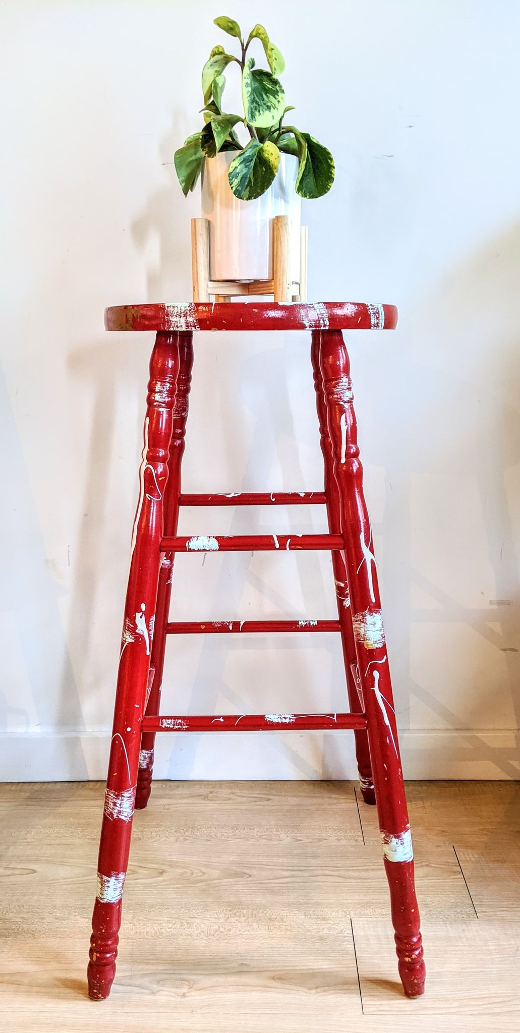 Red Stool Paint Splatter Vintage