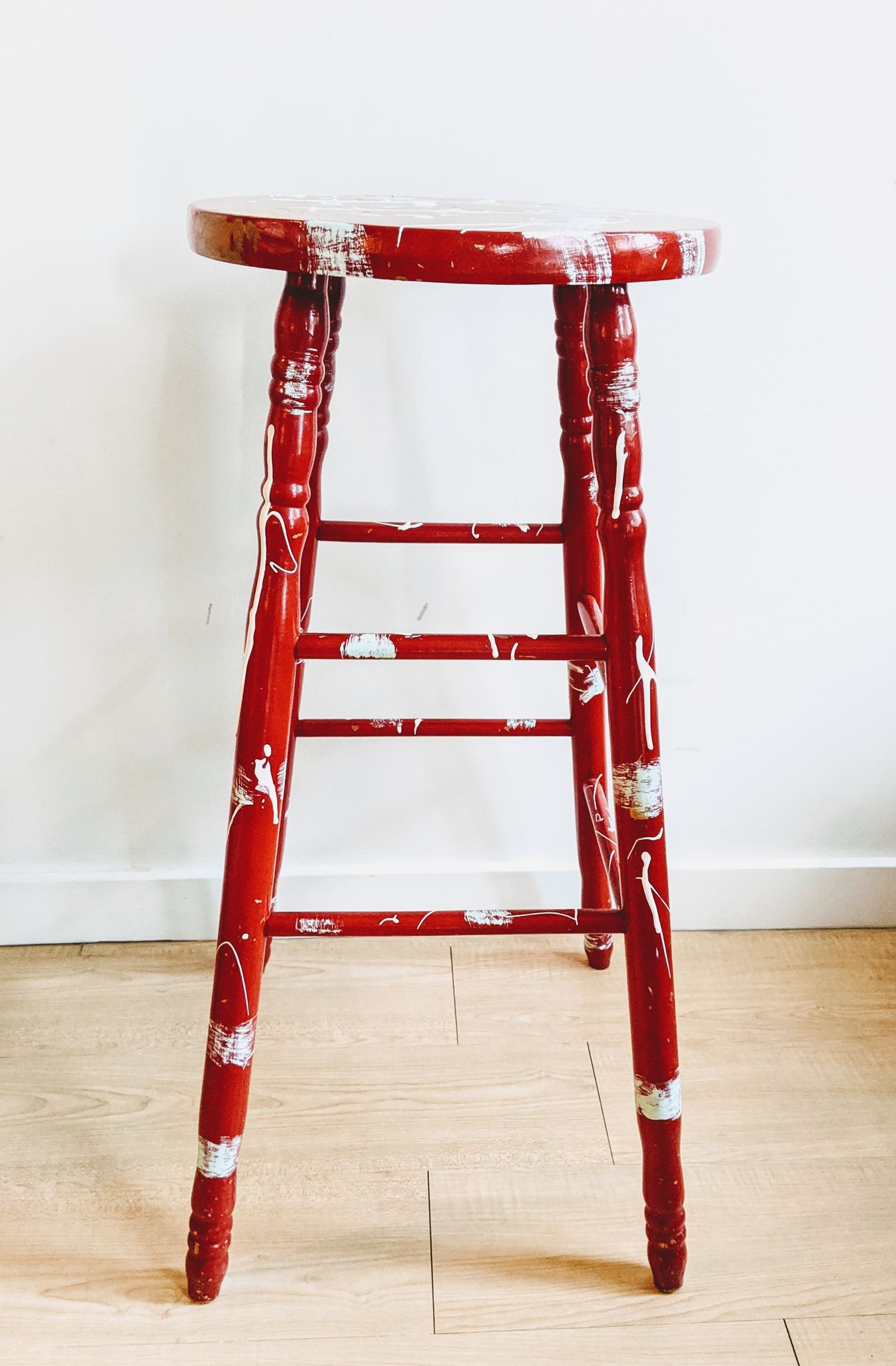 Red Stool Paint Splatter Vintage