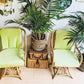Vintage Rattan Swivel Arm Chair Lounge Retro Lime Green Cushion