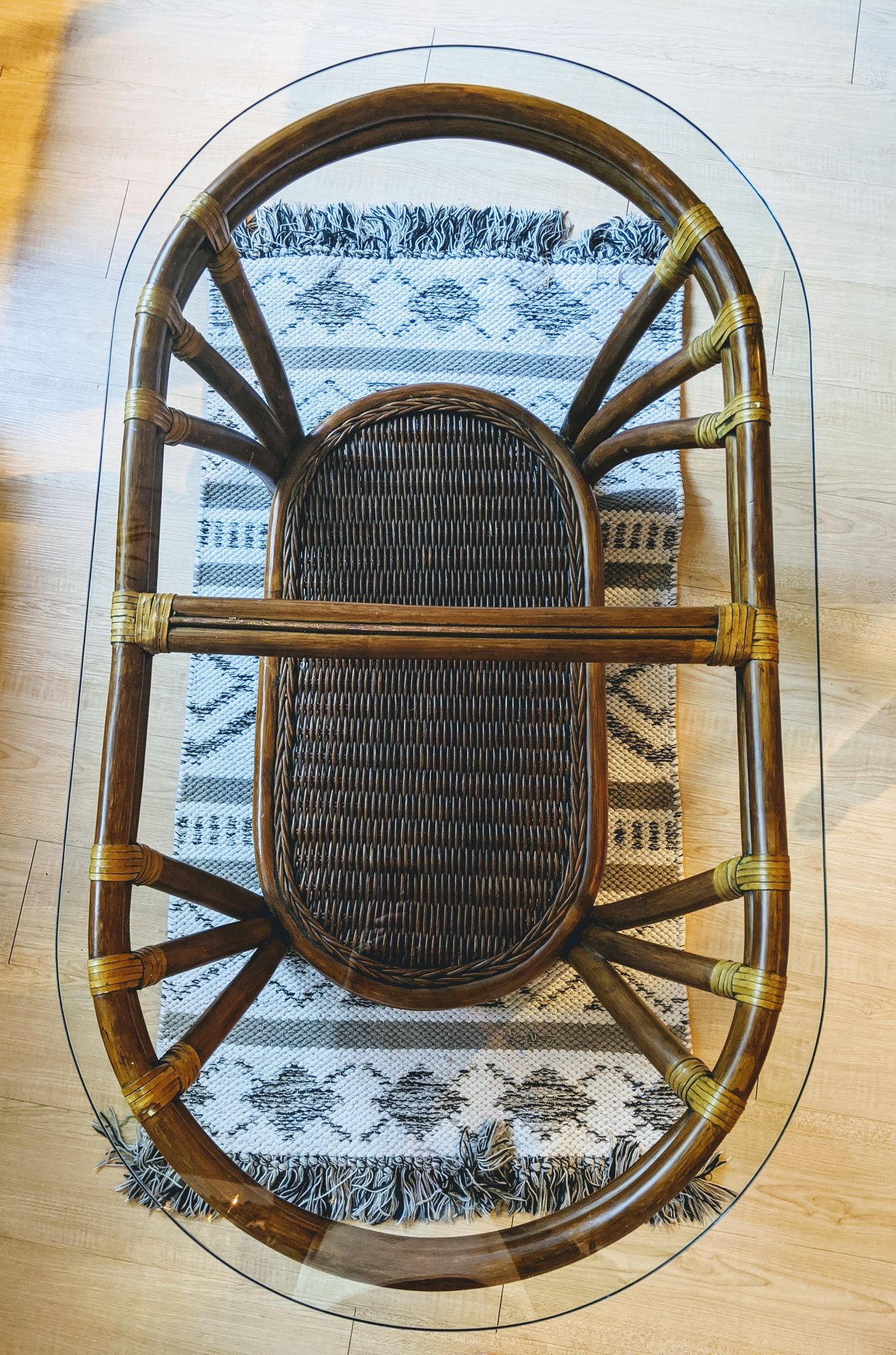 Bohemian Rattan Oval Coffe Table Vintage 70s