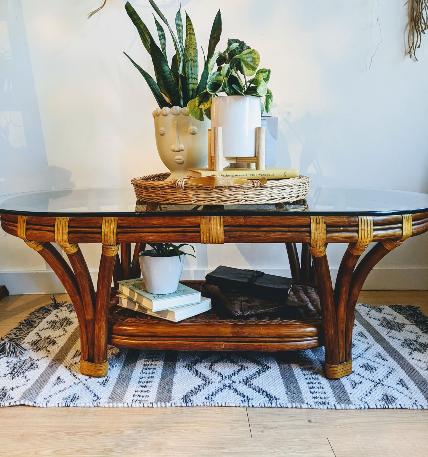 Bohemian Rattan Oval Coffe Table Vintage 70s