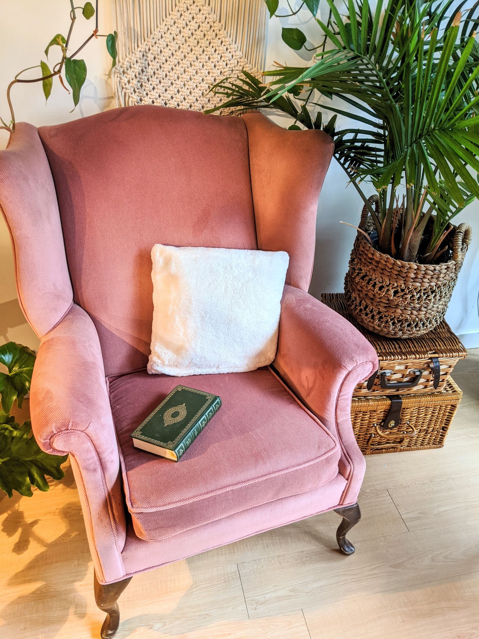 Vintage Wing back Arm Chair in Pink Salmon Colour