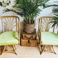 Vintage Rattan Swivel Arm Chair Lounge Retro Lime Green Cushion