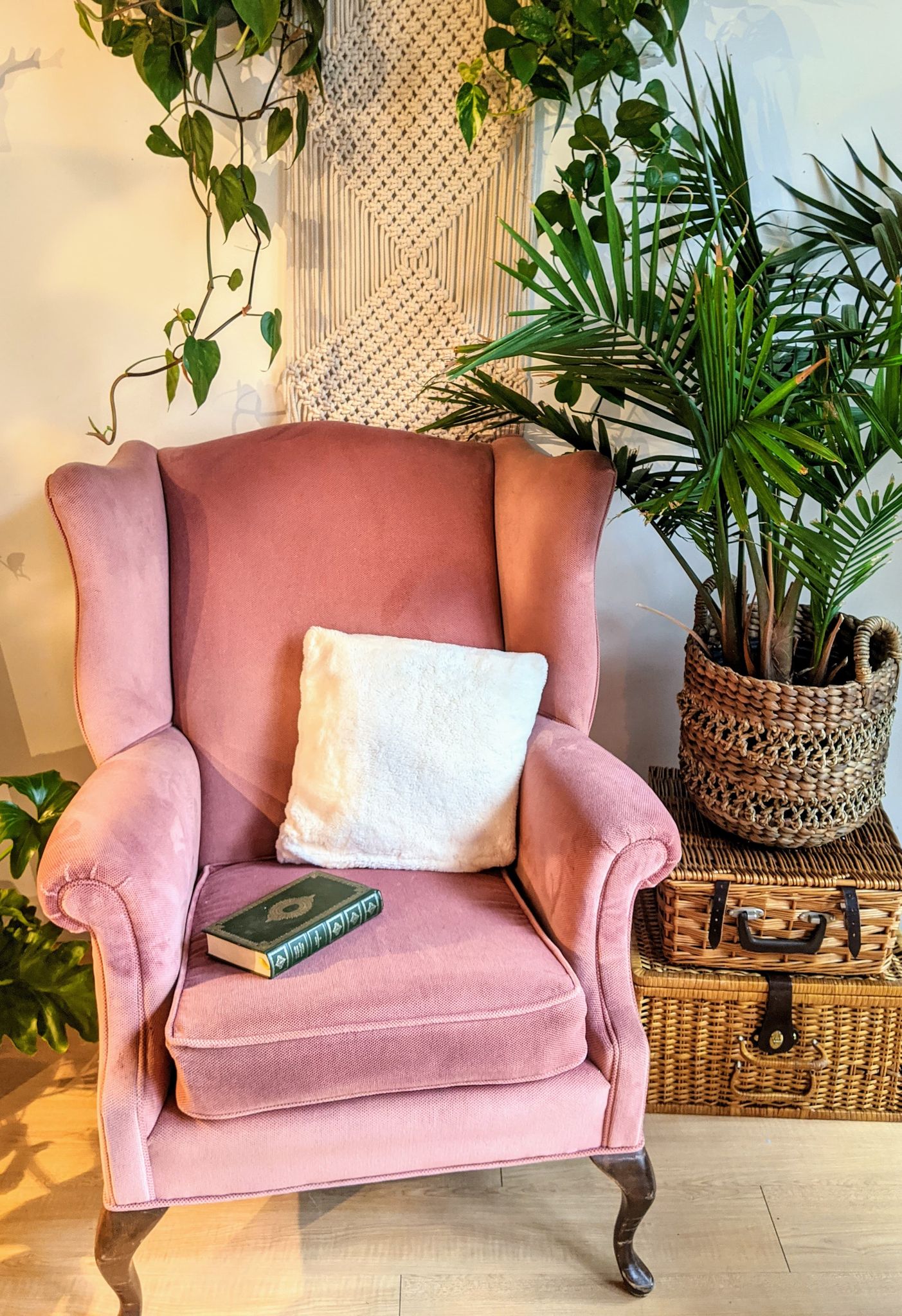 Vintage Wing back Arm Chair in Pink Salmon Colour