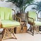 Vintage Rattan Swivel Arm Chair Lounge Retro Lime Green Cushion