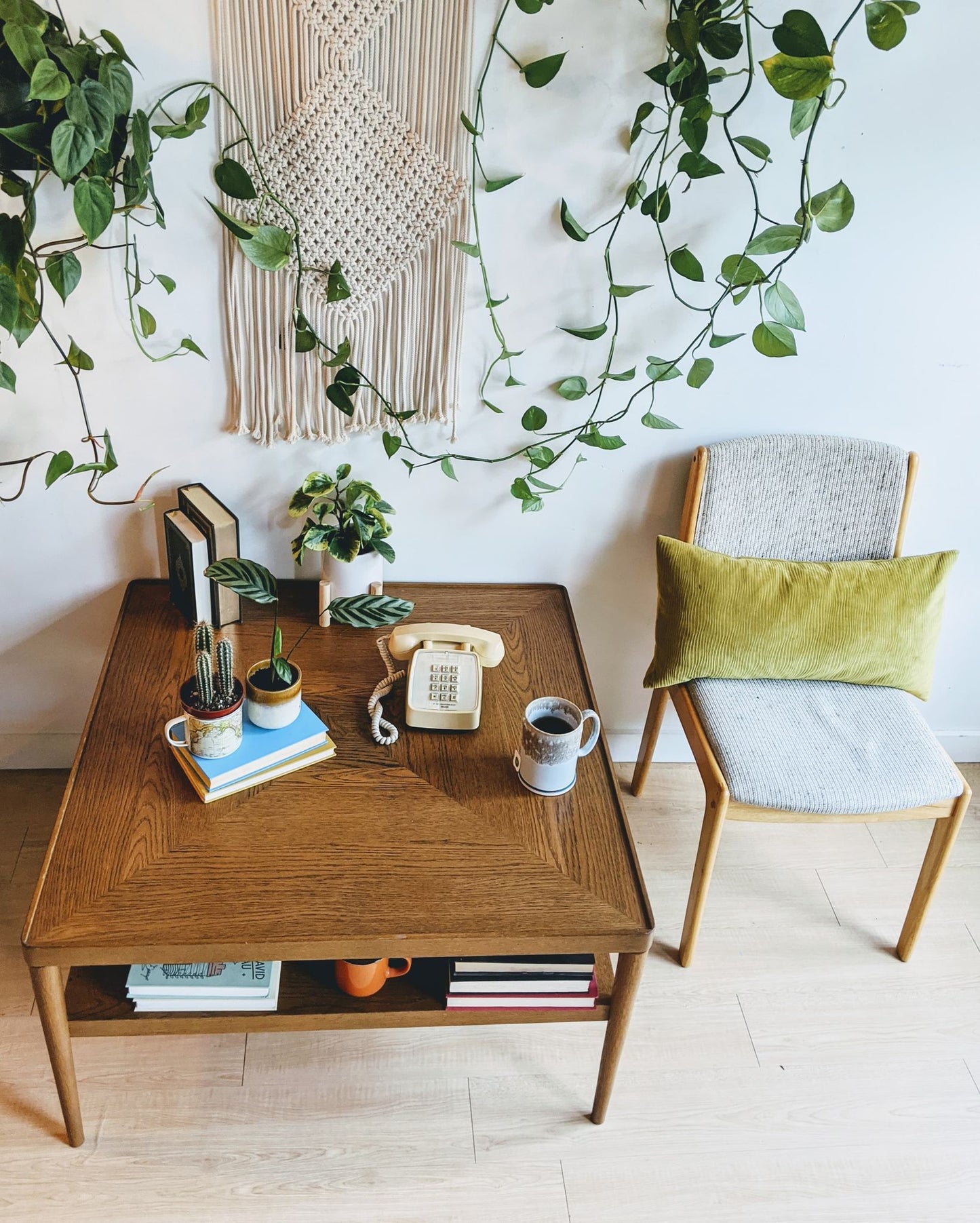 Vintage Mid Century Modern Square Coffee Table With Bottom Shelf