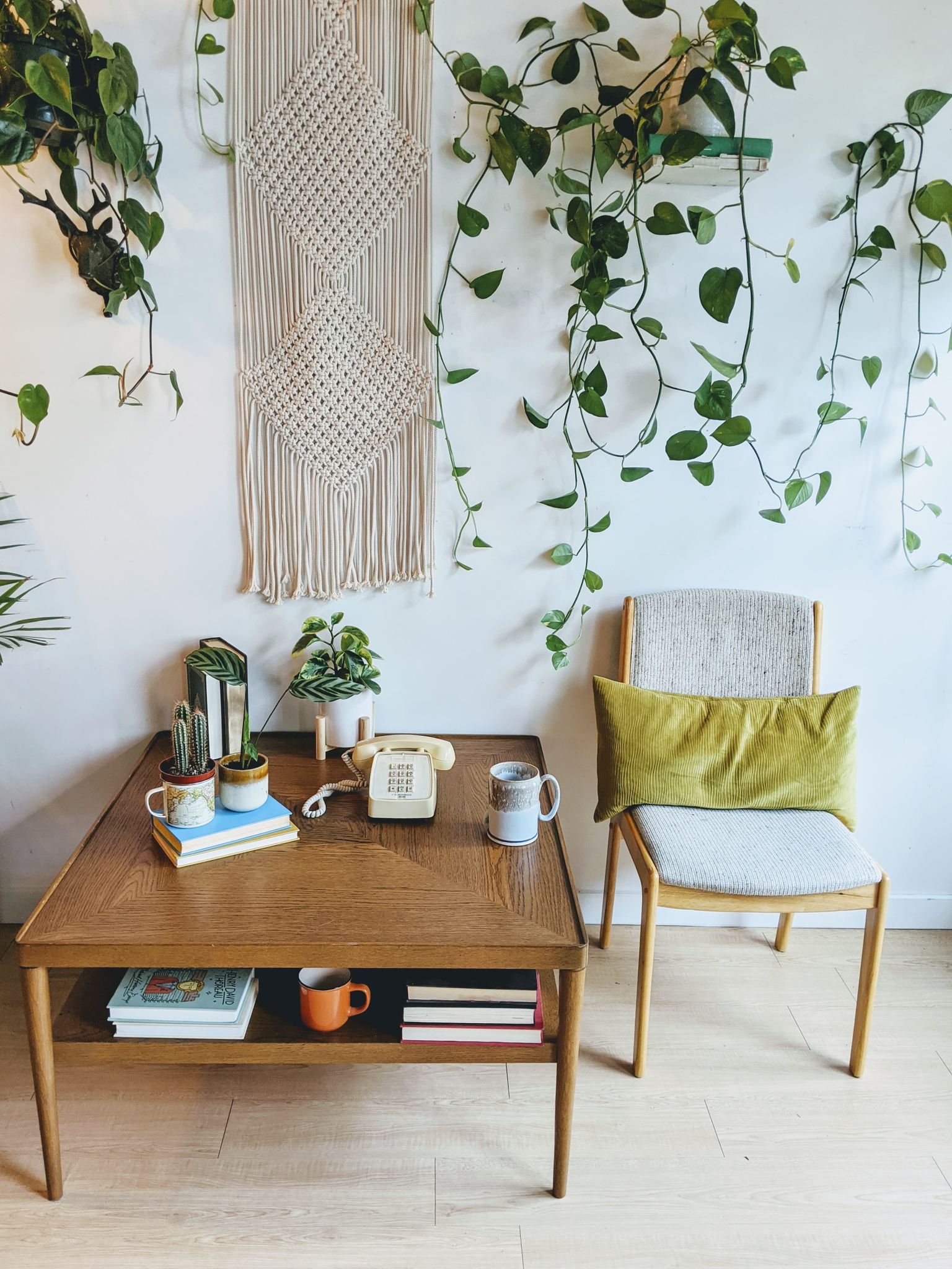 Vintage Mid Century Modern Square Coffee Table With Bottom Shelf