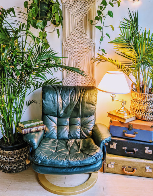 Lazboy chair 80s pine green recliner leather