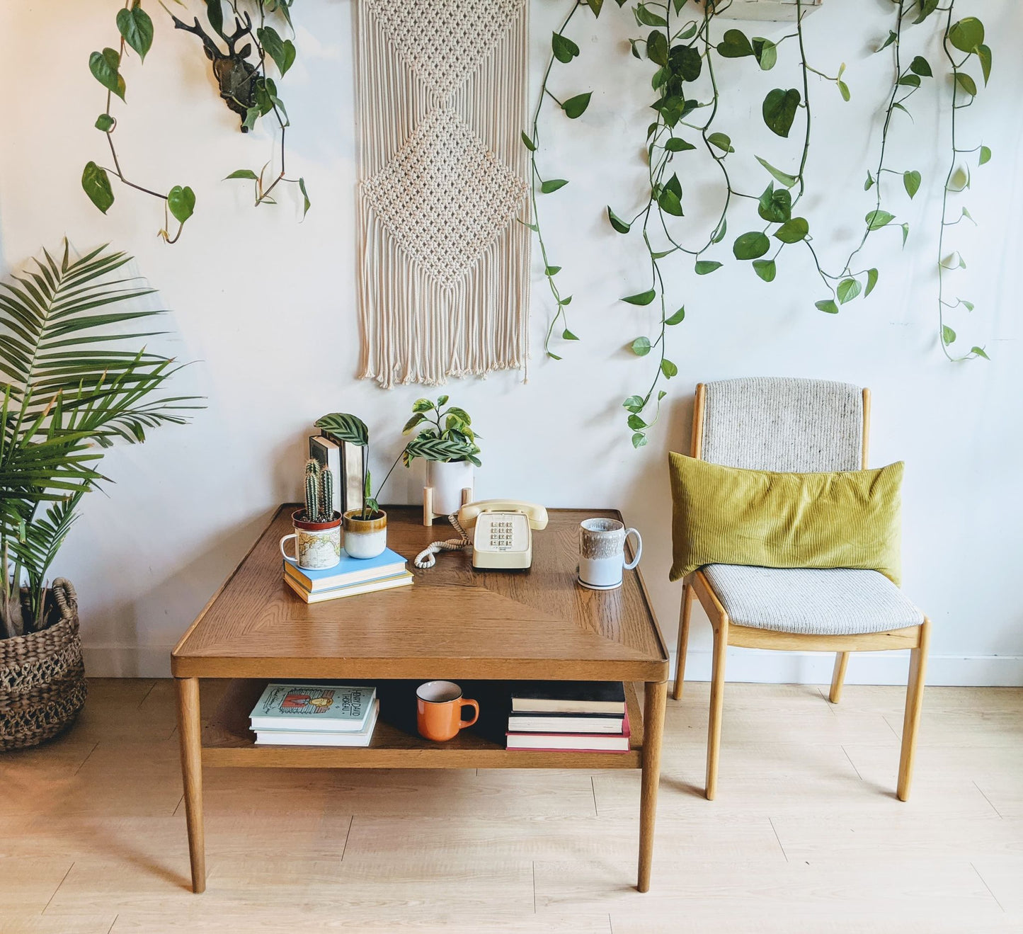 Vintage Mid Century Modern Square Coffee Table With Bottom Shelf