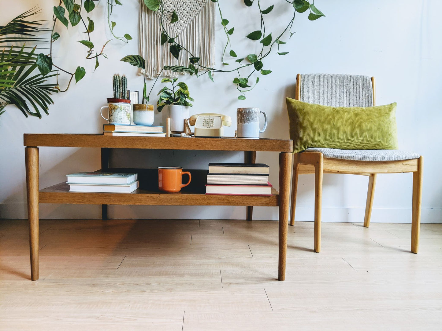 Vintage Mid Century Modern Square Coffee Table With Bottom Shelf