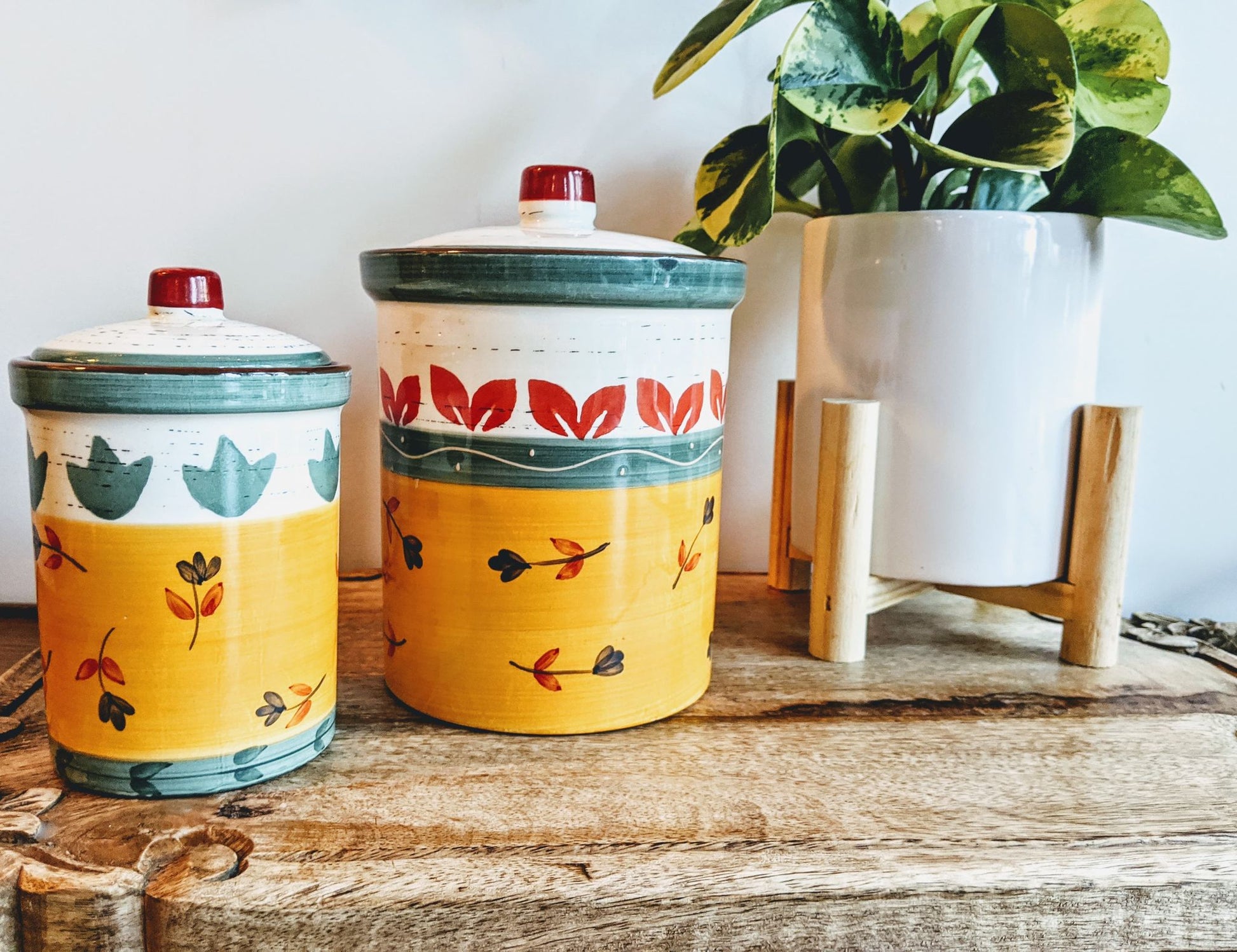 Vintage Haind Painted Multi Colored Cookie Jars