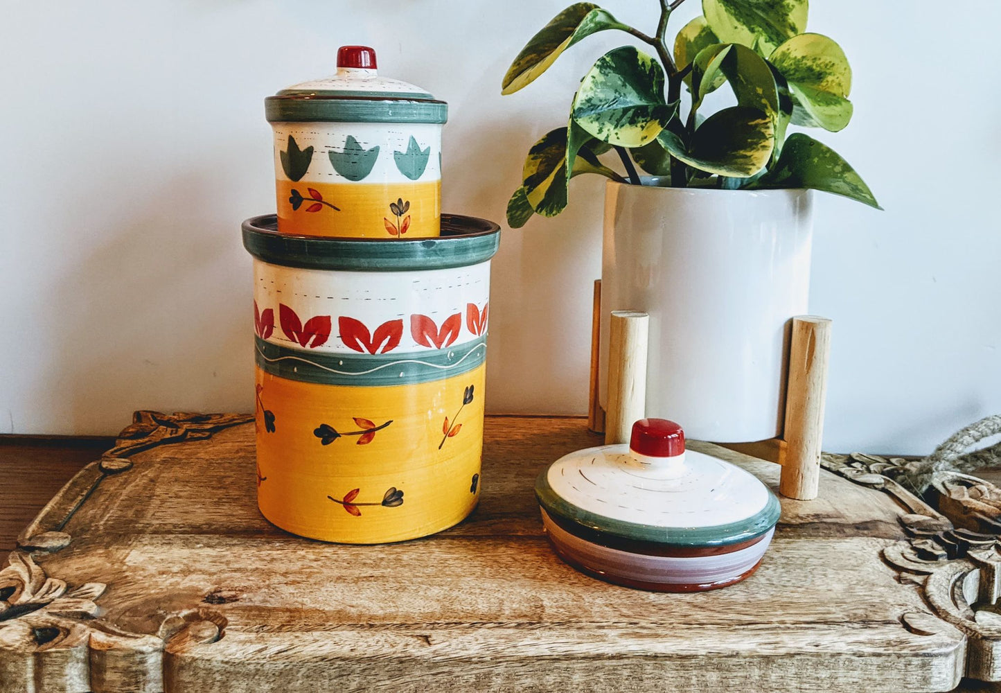 Vintage Haind Painted Multi Colored Cookie Jars