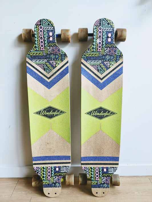 80s Skateboard squiggly line patterns retro neon green neon purple