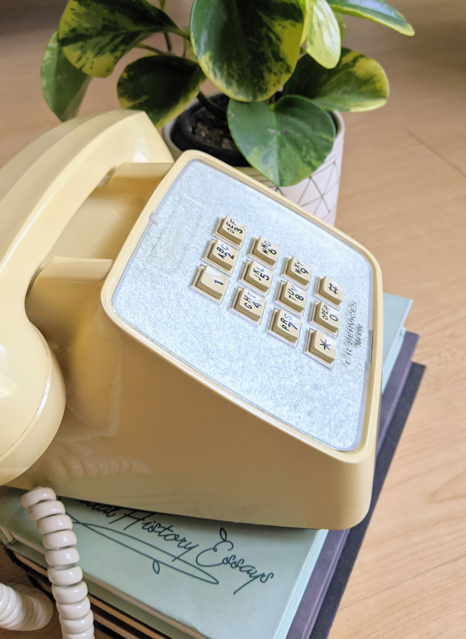 Vintage 70s Yellow Phone with green face plate Rockford Files Style Retro