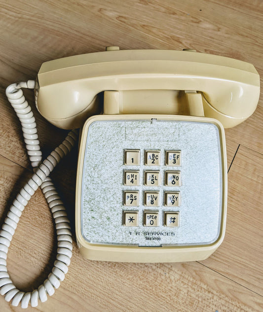 Vintage 70s Yellow Phone with green face plate Rockford Files Style Retro